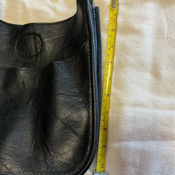 Adhorned Black Leather Crossbody Bag with Checkered Strap - Picture 3 of 5